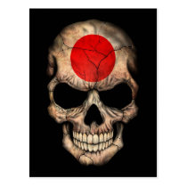 Japanese Flag Skull on Black Postcards