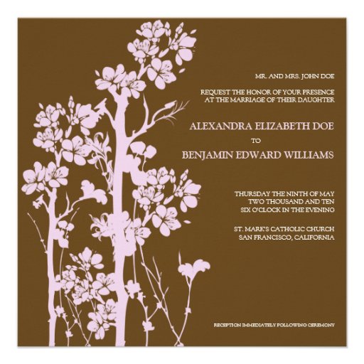 Japanese Floral Chocolate/Lilac Wedding Invitation