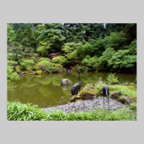 Japanese Garden, pond with two stork statues, phot posters by kabloo20 Japanese Garden, pond with two stork statues, phot posters