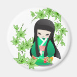 Japanese Geisha Doll - green series Magnets