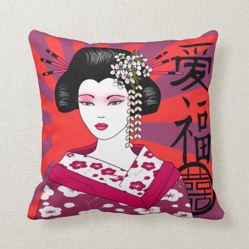 japanese geisha throw pillow Zazzle