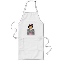 Japanese girl in black and red kimono aprons