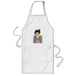 Japanese girl in black and red kimono apron