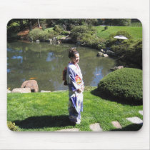 Japanese girl in Japanese garden mousepad