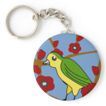 Japanese Hanafudu Flower Card Bird Key Chain