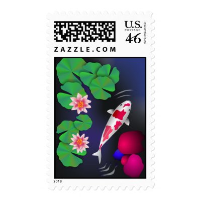 Japanese Koi Fish Lotus Flowers Waterlilies Po Postage Stamp by morris27
