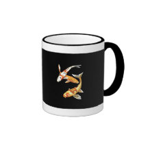 Japanese Koi Goldfish on Black Coffee Mug