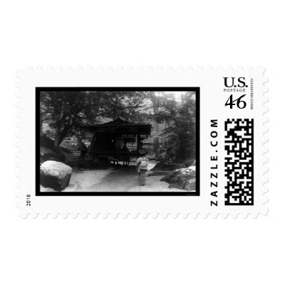Japanese Lady Looking at a Tea House 1909 Stamp by lc_vintagephotos