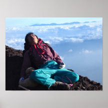 Japanese Man with Dog on Summit of Mt. Fuji Print