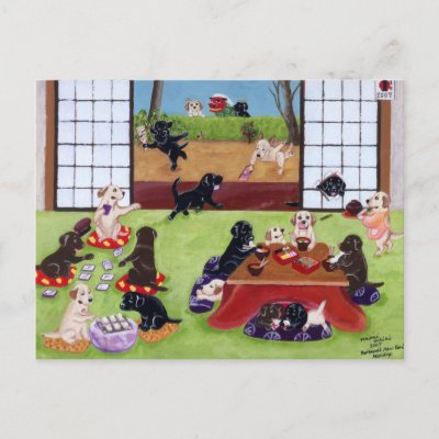 Japanese New Year's Day Labradors Post Card