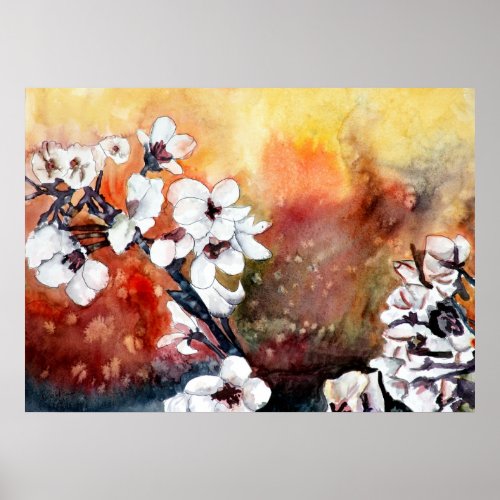 Japanese oriental cherry blossom flowers print