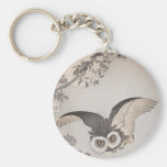 Japanese owl and cherry blossom keychain