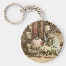 Japanese Paper Lantern Makers, Vintage Photo Key Chains