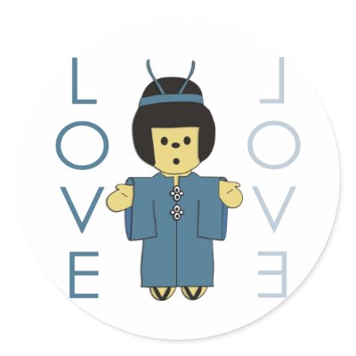 Japanese Paperdoll - Teal Round Sticker by dollfriends