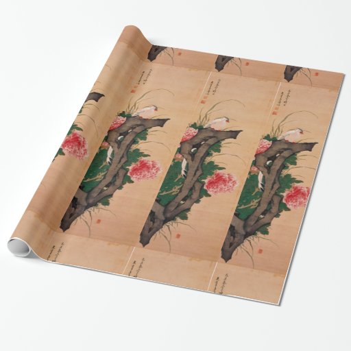 Japanese peony art wrapping paper Zazzle
