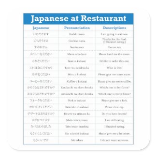 Japanese Restaurant Chart Square Sticker