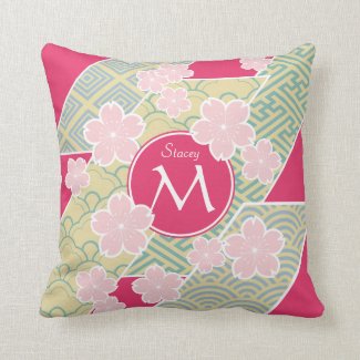 Japanese Sakura Cherry Blossoms Geometric Patterns Pillows