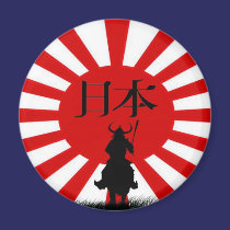 Japanese Samurai & Flag Patriotic Art Magnet magnets