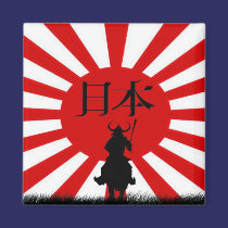 Japanese Samurai & Flag Patriotic Art Magnet magnets
