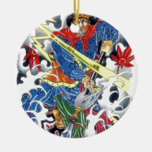 Japanese Samurai with Spear tattoo design Christmas Ornament