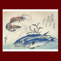 Japanese Sea Life Painting circa 1800's postcards