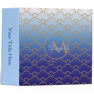 Japanese Seigaiha Scallop Gradated Royal Blue Gold Binders