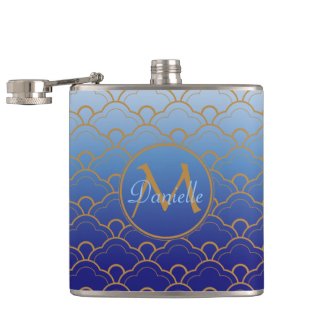 Japanese Seigaiha Scallop Gradated Royal Blue Gold Flask