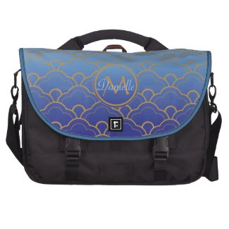 Japanese Seigaiha Scallop Gradated Royal Blue Gold Bags For Laptop