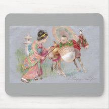 Japanese Shogatsu New Year Baby on Mule Mousepads