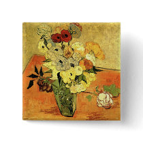 Japanese Vase with Roses and Anemones by Van Gogh Buttons