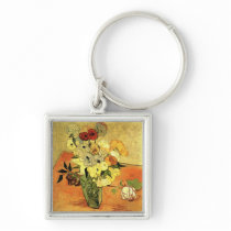 Japanese Vase with Roses and Anemones by Van Gogh Key Chain