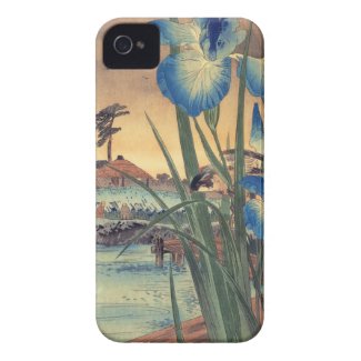 Japanese vintage ukiyo-e blue iris and bird scene iPhone 4 cover