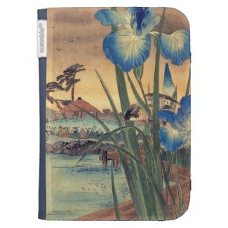 Japanese vintage ukiyo-e blue iris and bird scene case for kindle