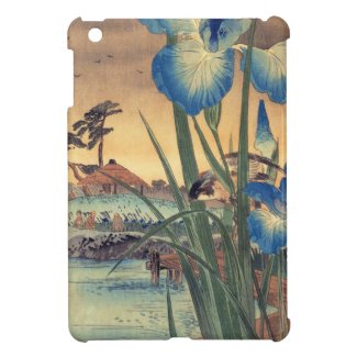 Japanese vintage ukiyo-e blue iris and bird scene cover for the iPad mini