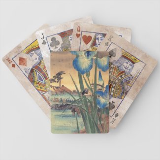 Japanese vintage ukiyo-e blue iris and bird scene deck of cards