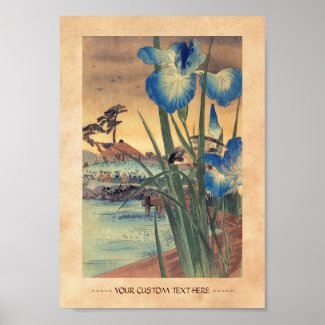 Japanese vintage ukiyo-e blue iris and bird scene print