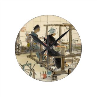Japanese Vocations In Pictures, Women Weavers Round Wallclocks