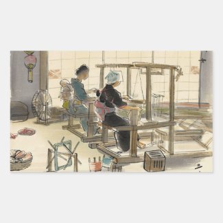 Japanese Vocations In Pictures, Women Weavers Rectangle Stickers