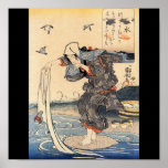 Japanese Woman doing laundry in river c. 1800's Posters