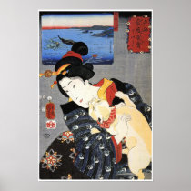 Japanese Woman Holding Cat Poster