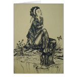 Japanese Woman pen and ink drawing Blank card