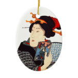 Japanese Woman Reading 2 Christmas Tree Ornaments