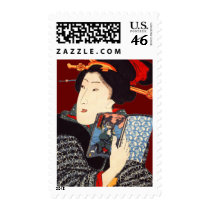 Japanese Woman Reading 2 Stamps