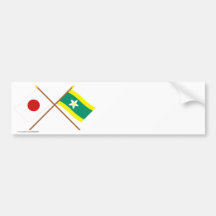 Japón y banderas cruzadas Ehime Etiqueta De Parachoque