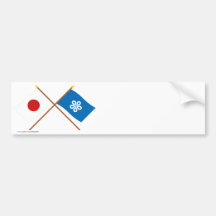Japón y banderas cruzadas Fukuoka Etiqueta De Parachoque
