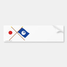 Japón y banderas cruzadas Ibaraki Pegatina De Parachoque