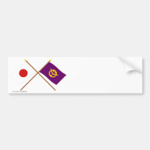 Japón y banderas cruzadas Okayama Pegatina De Parachoque