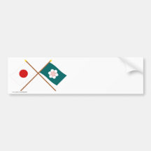 Japón y banderas cruzadas saga etiqueta de parachoque