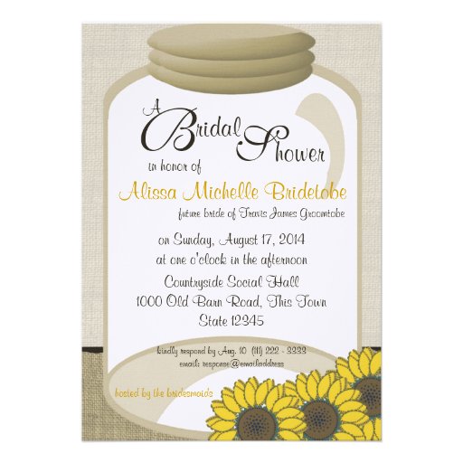 Jar and Sunflowers Bridal Shower Personalized Invitation