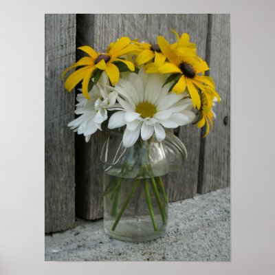 Jar Of Daisies & Black Eyed Susans Print